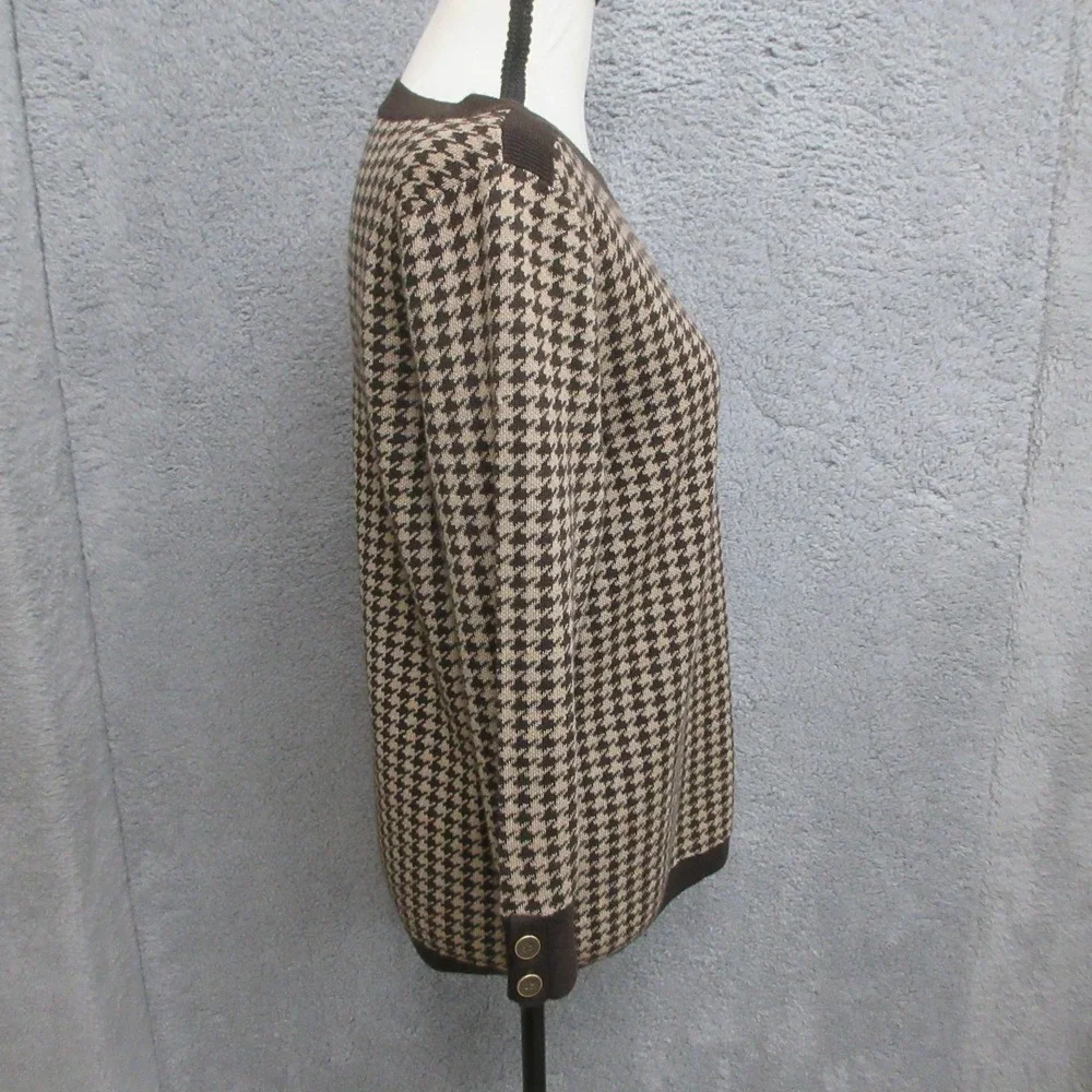 Talbots Merino Wool Sweater Womens Petite Large Brown Houndstooth Classic Preppy